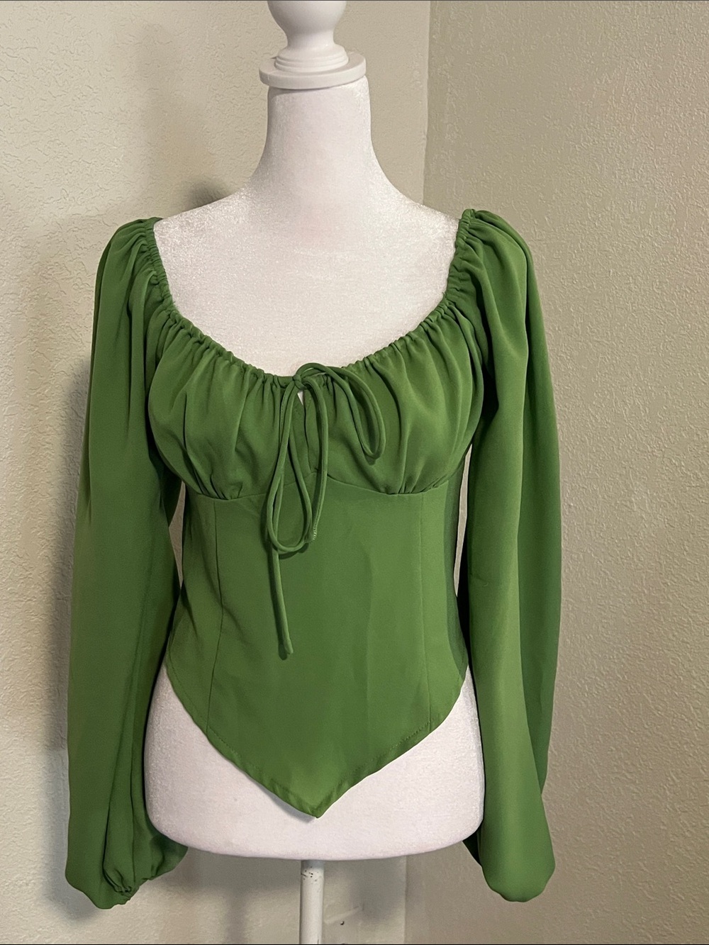 Green Peasant Sleeve Corset Top - Women